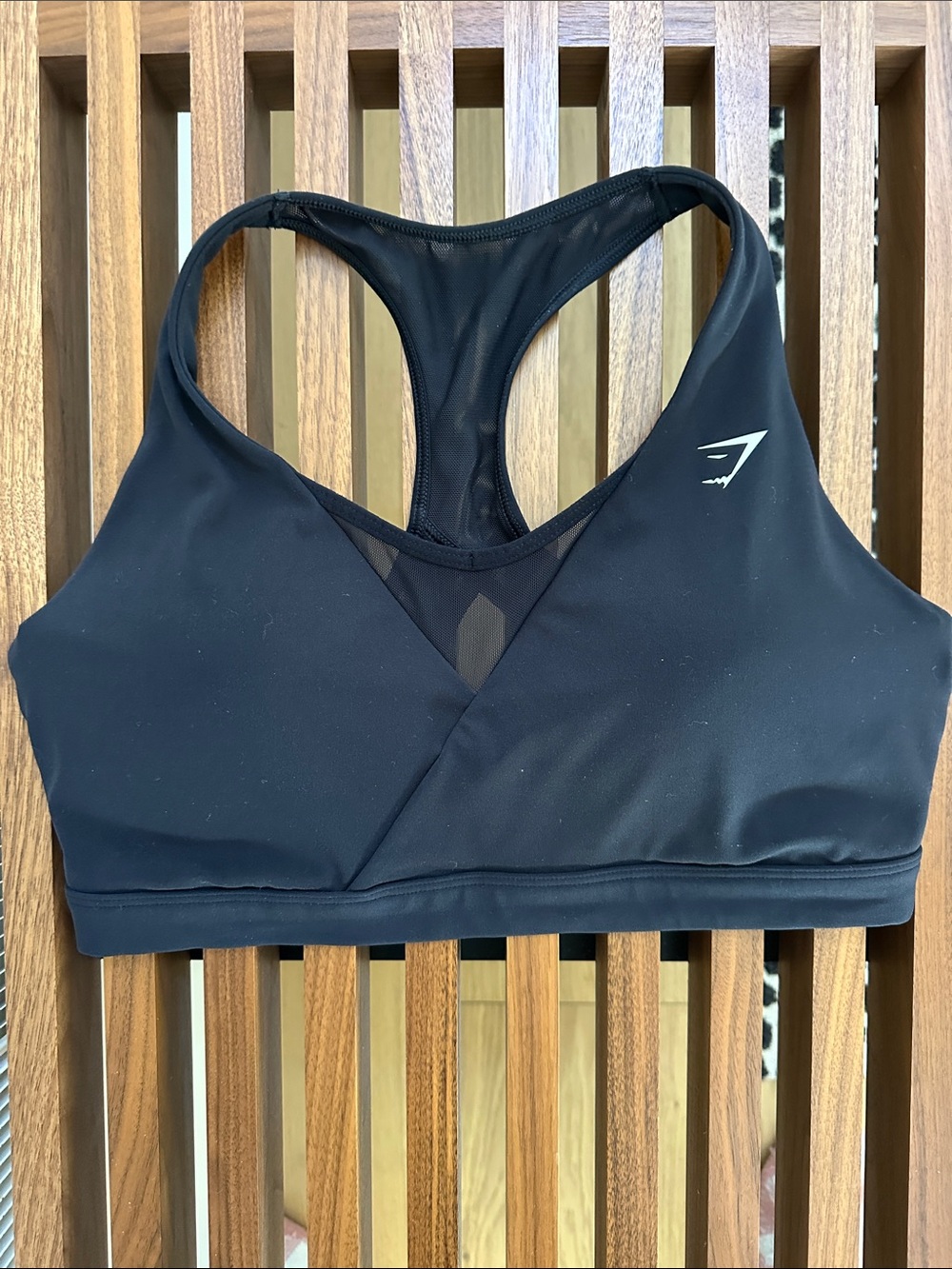 Gymshark Black Racerback Mesh-Panel Sports Bra with removable padding